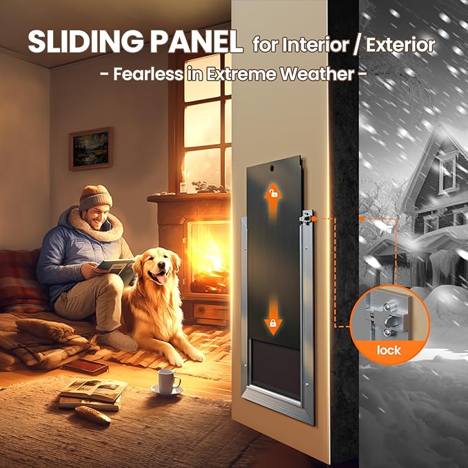 3-Flaps XL Dog Door for Wall, Rust Proof Aluminum Alloy Extra Large Doggy Door, Heavy Duty Pet Door with Dual Lock, Extreme Weather XLarge Dog Doors for Interior Exterior Wall, Pets Up to 220LB