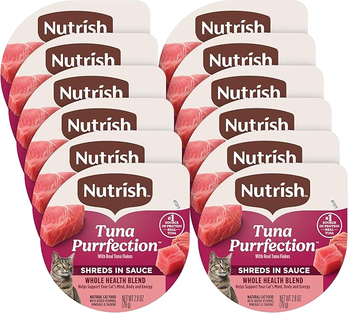 Nutrish Grain Free Wet Cat Food Tuna Purrfection Whole Health Blend with Real Tuna Flakes in a Savory Sauce, 2.8 oz. Cup (Rachael Ray) (Pack of 12)