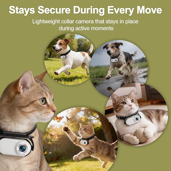 Cat Camera Collar 1080P HD Video Recording 32GB Memory Card Included, Pet Camera Collar for Cats & Dogs, Lightweight POV Collar Camera Wide Angle Lens, Mini Action Camera0 Indoor Outdoor Adventures