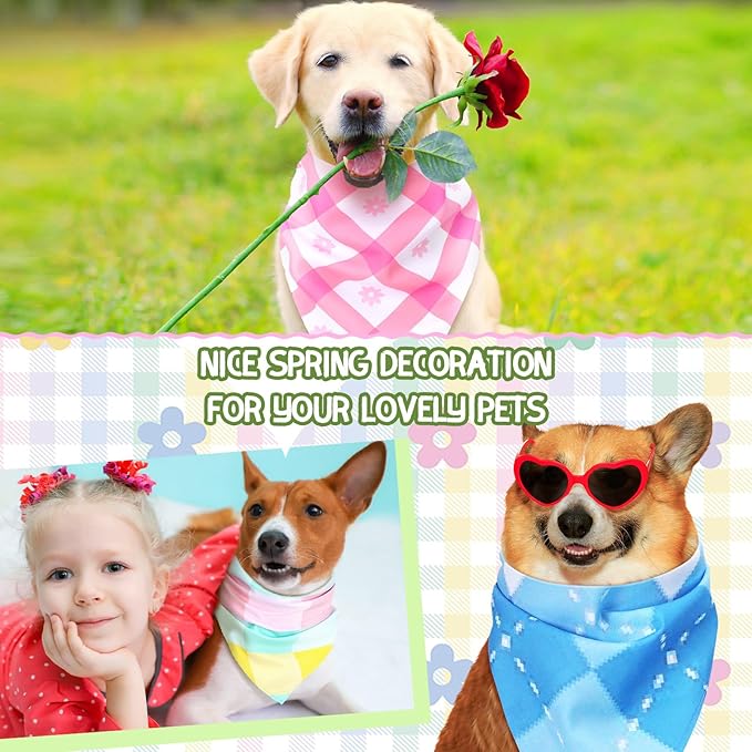 100 Pcs Spring Dog Bandanas Bulk Pet Bibs Colorful Triangle Scarf Pet Bandanas for Medium Large Dogs Spring Summer Birthday Costume Decoration