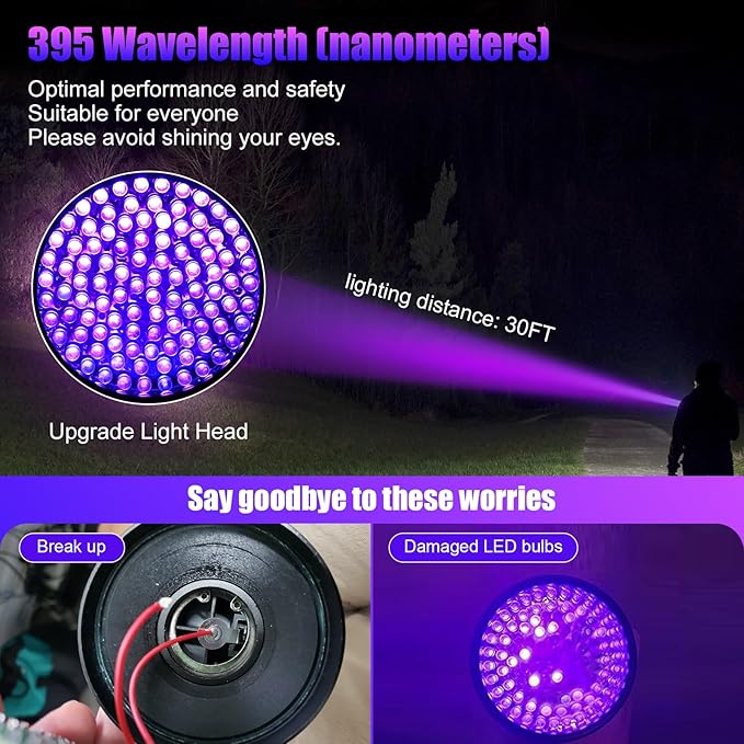 2-in-1 UV Flashlight Set: 100 LED 395nm Black Light for Pet Urine, Bed Bugs, Dust & Invisible Stains| 3W 365nm Mini UV Penlight for Precision Detection