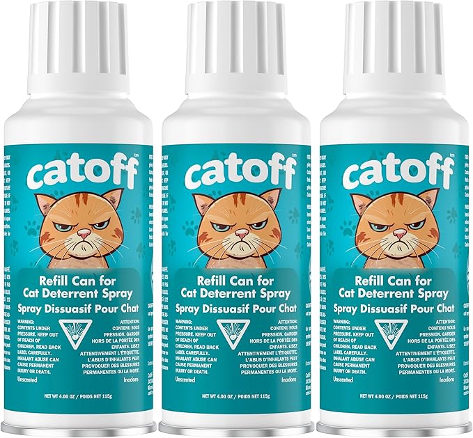 CatOFF Pack of 3 Refill Compatible with SSSCAT Indoor Cat Deterrent Spray System, Made in USA, 3.89 oz / 115 ml