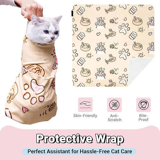 35.43" Extra Large Cat Grooming Wrap,Soft Self-stick Cat Burrito Restraint Blanket Grippy Cloth for Large Cats & Small Dogs Medicine,Nail Clipping,Ear Cleaning,Teeth Brushing Anti-Scratch Anti-Escape