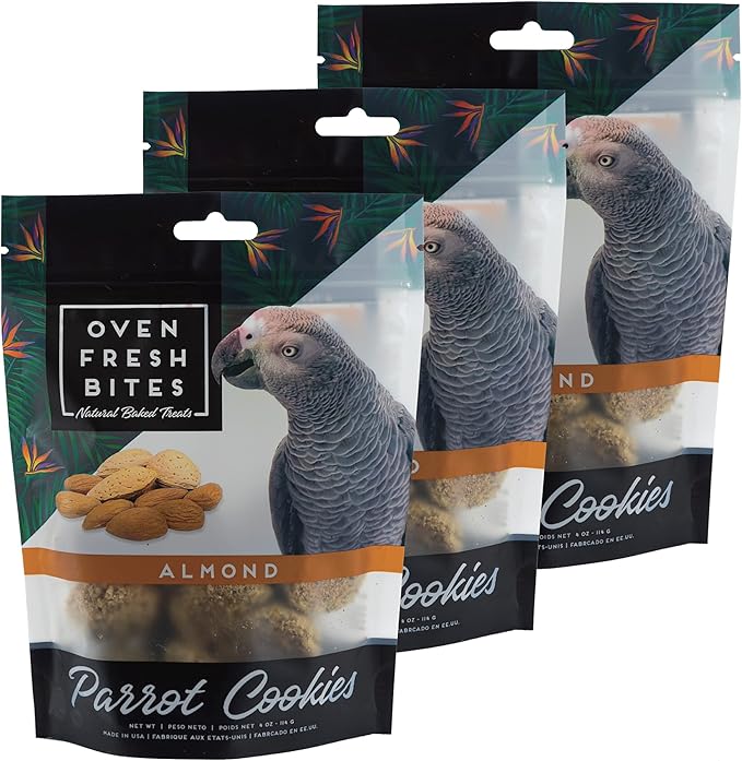 Oven Fresh Bites Natural Baked Treats, All-Natural Bird Treat Parrot Cookies, 4 Oz, Almond, 3-Pack