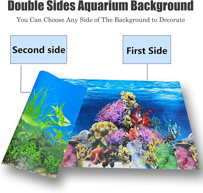 Fish Backgrounds Paper Double Sides Undersea Aquarium Background Poster Colorful Sea Anemone Fish Tank Background Sticker Decorations 12"x 25"