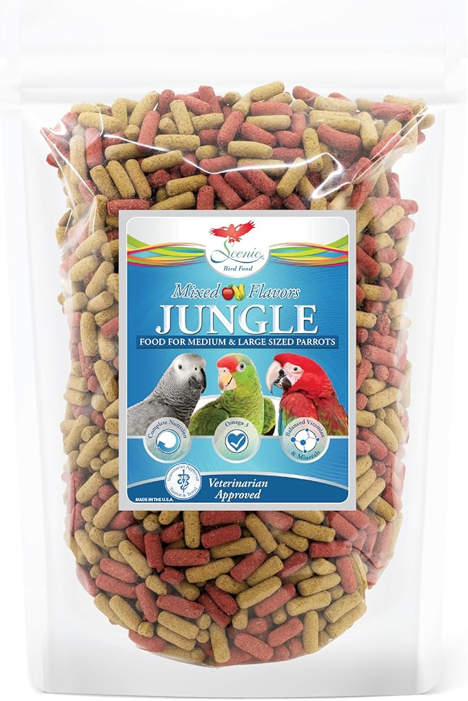 Scenic Mix Jungle Large Parrot Food - 2 lb Bag - 1" Bird Pellets - Complete Nutrition for Macaws, Amazons, Cockatoos, African Grey Parrots & More