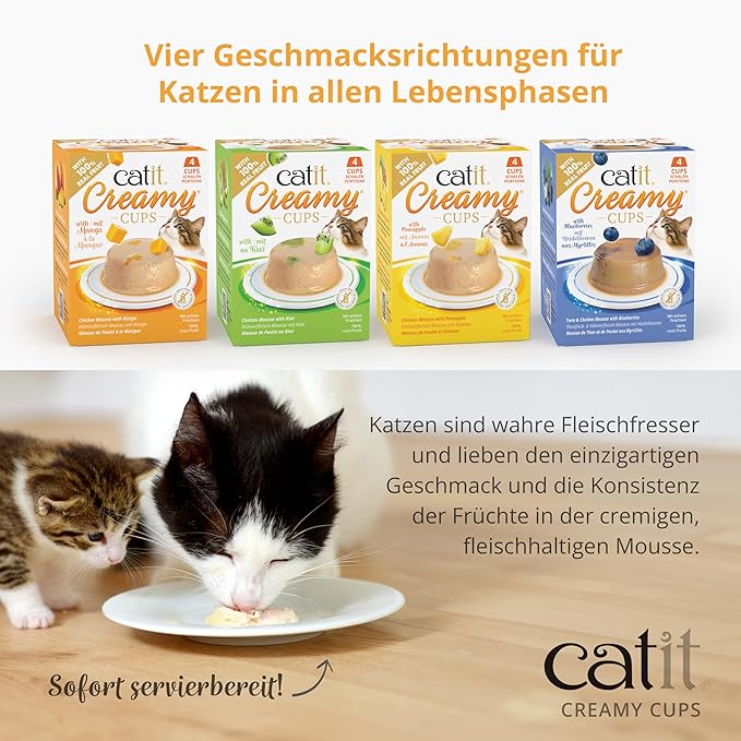 Catit Creamy Cups Cat Treats – Chicken/Mango 4 Pack for Cats & Kittens – Grain-Free, No Salt or Preservatives