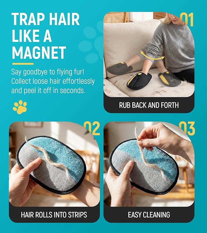 Pet Hair Removal Glove for Dogs & Cats - Upgraded Reusable Electrostatic Pet Hair Glove, Pet Hair Remover Tool for Laundry, Couch, Carpet & Car Seat, Gentle Grooming Mitt (2PCS-BlackBlue)