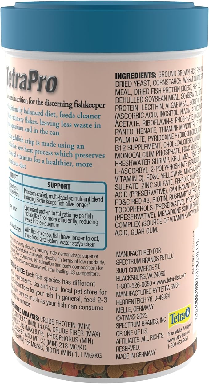 Tetra TetraPro Goldfish Crisps Fish Food, enhanced with biotin for optimal health, 3.03 oz