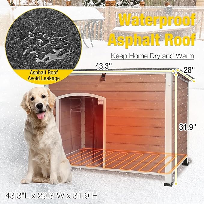 Aivituvin Dog House Outdoor Heated Dog Kennel with Insulated Liner All-Around Iron Frame Large Dog Cage for Small & Medium & Large Dogs,Light Brown