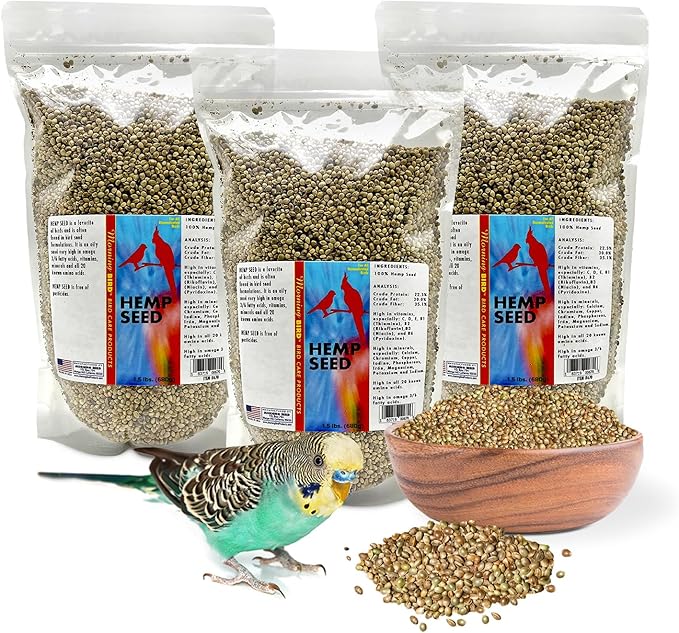Morning Bird Hemp Seeds 4.5 lbs (3-Pack, 1.5 lbs Each) – High in Natural Protein, Healthy Fats, Omega 3 and 6 Fatty Acids, Delicious Natural Flavor, Supports Feather Growth & Overall Health