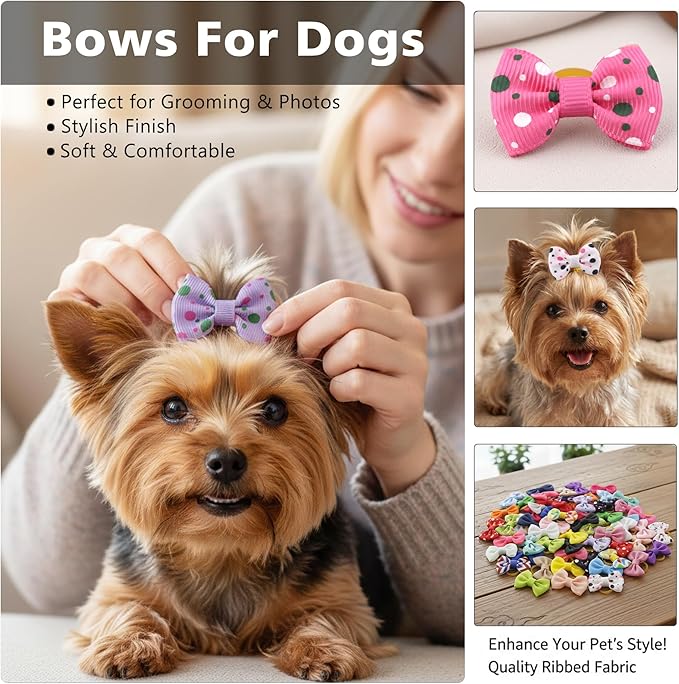 Puppy Hair Bows Small Dog Mini Rubber Bands Doggie Bowknot Pet Grooming Accessories 60pcs (30 Pairs) - Puppy Bows for Small Dogs Girl