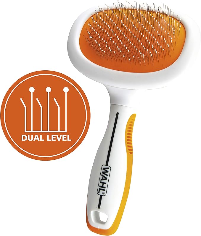 Wahl Premium Patented Dual Level Sensitive Skin Pet Slicker – Ergonomic handle makes Deshedding, Grooming and Brushing Comfortable for you and your Dog or Cat - 858500