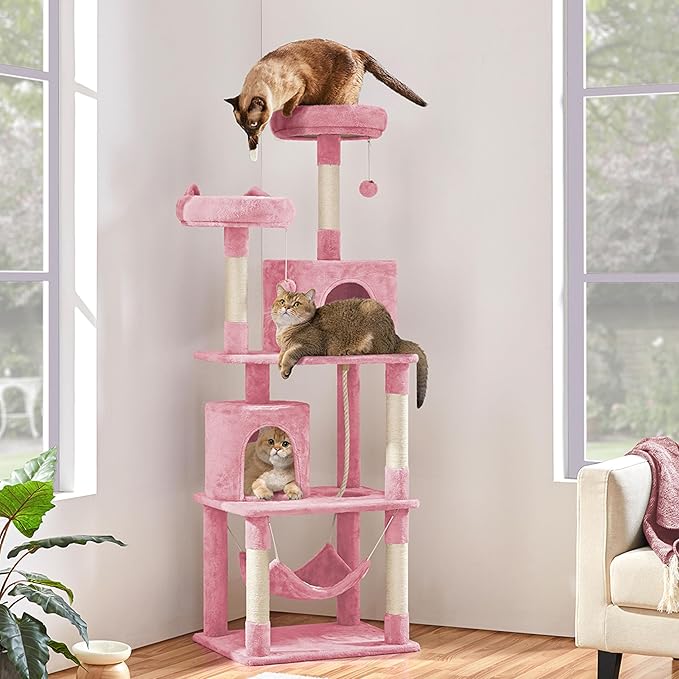 Yaheetech Cat Tree, 70.5in Cat Tower for Indoor Cats, Multi Level Cat Condo Activity Center Play House with Hammock, 2 Plush Perches, Dangling Ball, Pink
