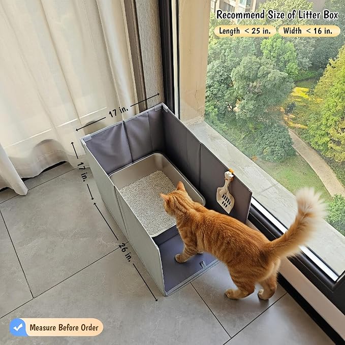 Less-Mess Cat Litter Box Enclosure, Open Top High Side, 26''×17''×17'' Extra Large Water Resistance Splash Guard for Cat Litter Boxes