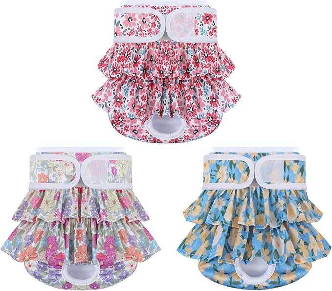 Reusable Dog Diapers Female 3 Pack Doggie Diapers for Period Heat Incontinence Puppy Training (Large, RedFlower)