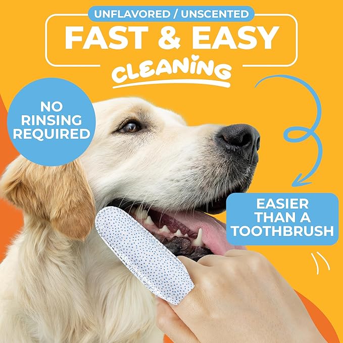 Dog & Cat Teeth Cleaning Wipes - Dental Finger Wipes for Cats & Dogs - Pet Toothbrush & Tooth Brushing Kit - Effective Teeth Cleaner (Unscented)