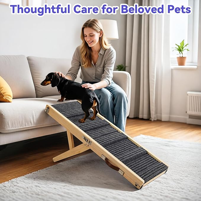2026 Upgraded Dog Ramp for Couch, Foldable Small Dog Ramp for Sofa, 4 Adjustable Height from 13'' to 21", Portable Stable Pet Steps with Non-Slip Pad, Pet Ramps Use for Sofa Couch Stairs