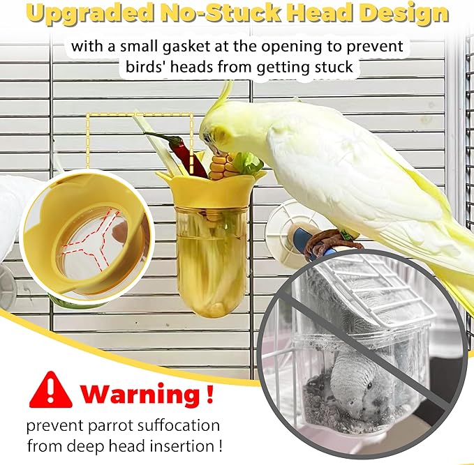 2Pcs Bird Cage Feeder for Vegetable & Water/Pellets, Parrot Veggies Holder with Water-Storage Design to Keep Greens Fresh, No Mess Hanging Bird Feeding Bowls, Separate Design for Balanced Nutrition