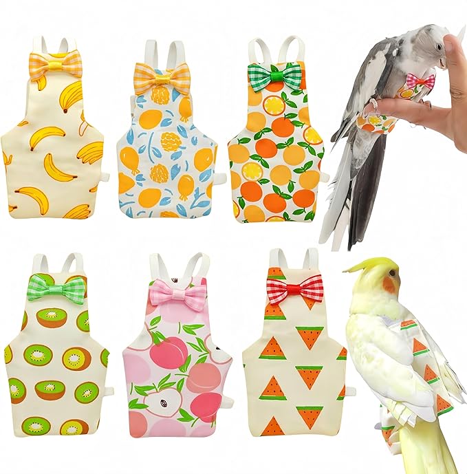 6 Pcs Bird Diapers Bird Harness Flight Suits Diapers Reusable Parrot Nappy with Waterproof Inner Layer Washable Cute Urine Wet Suit Costume for Cockatiel Conure Budgie Macaw Parakeet, S