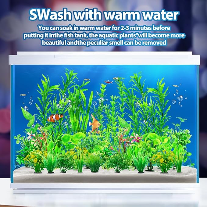 CousDUoBe 30pcs Fish Tank Accessories Aquarium Decorations Green Plants, Fish Tank Decor, Aquarium Decor Plastic Plants