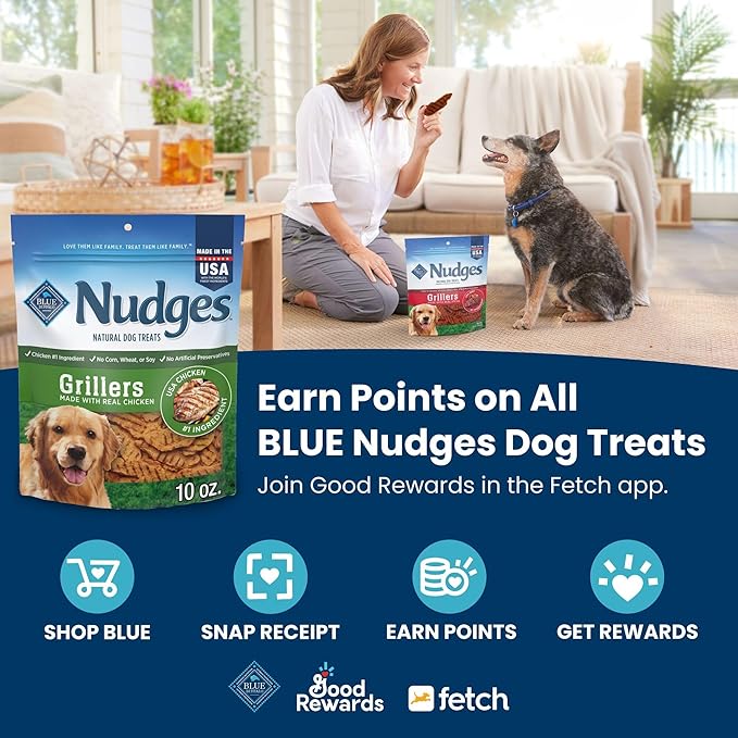 Blue Buffalo Nudges Grillers Natural Dog Treats with Real USA Beef, Made in the USA, Steak, 36-oz Bag