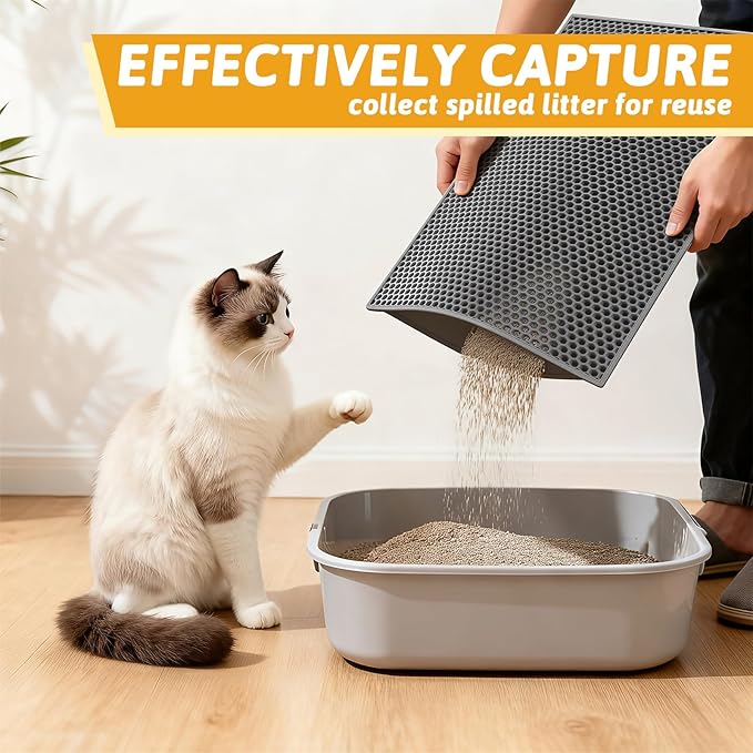 Pieviev 2 Packs Cat Litter Mat Double Layer Waterproof Urine Proof Trapping Mat (24"X15", Gray)