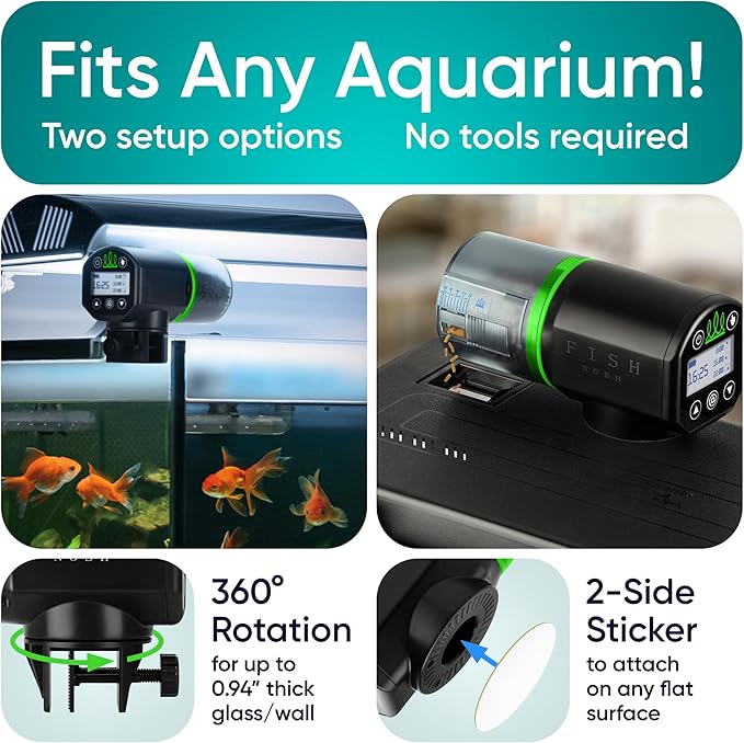 FISHNOSH Automatic Fish Feeder for Aquarium - New Generation 2026, Auto Food Dispenser with Timer for Small Tank, Big Aquariums & Pond (Green)