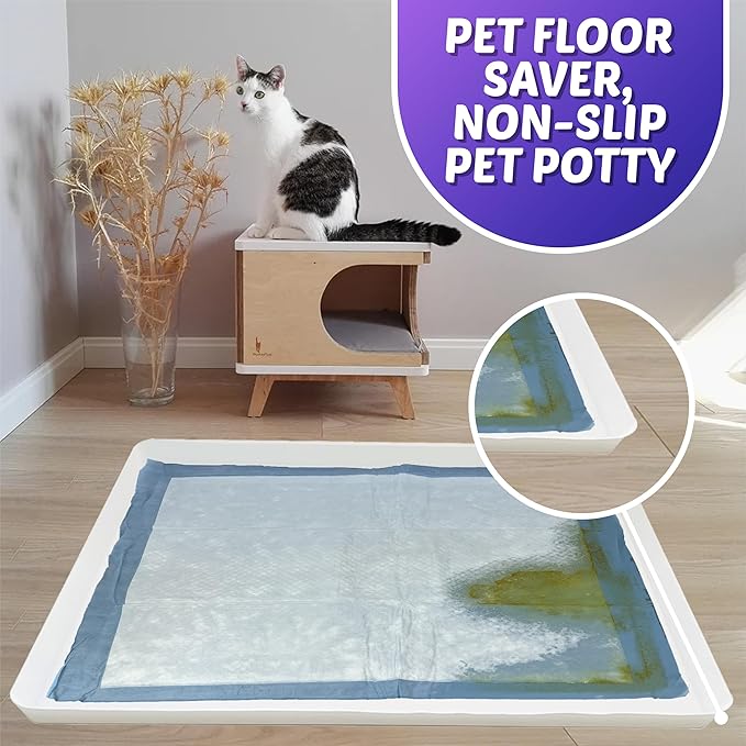 TidyFriend Dog Pee Pad Holder Tray Fits for 28” x 30” Wee Wee Pee Pads - Stable Grip, Raised Edges, Quick-Wipe Silicone Surface Dog Potty Tray Holder for Indoor Flooring Protection (White)