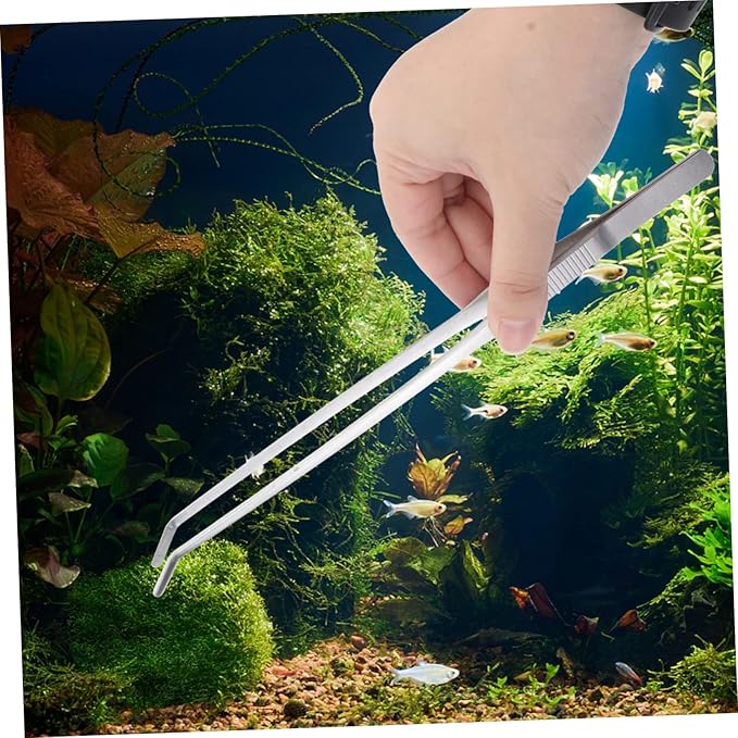 DOITOOL Curved Tip Stainless Steel Tweezers for Aquarium Plants Aquatic Plant Tongs for Fish Tank Maintenance and Trimming Ergonomic Design Resistant Coating
