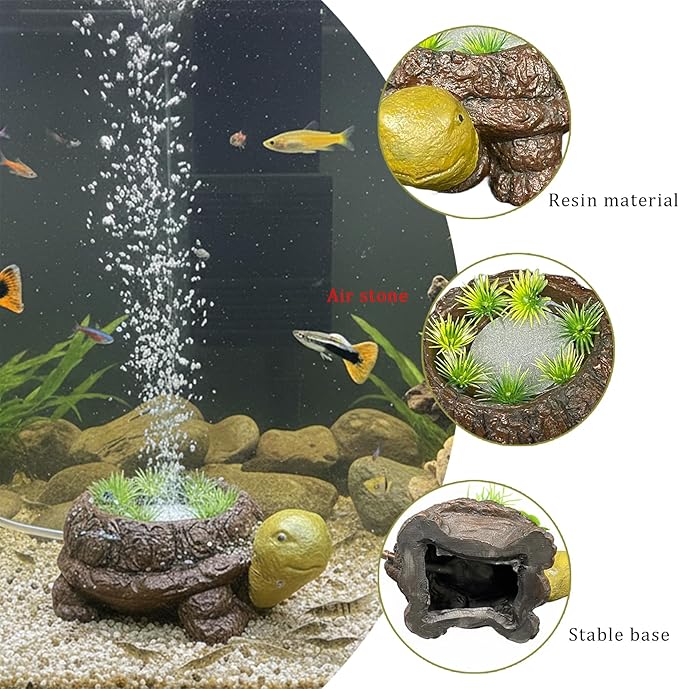 LIYAOLI Aquarium Air Stone Bubbler - Resin Turtle Tank Decor, Fish Tank Bubbler Decorations with Oxygenation Function, Perfect Turtle Tank Accessories for Aquarium Landscape, with Air Tubing