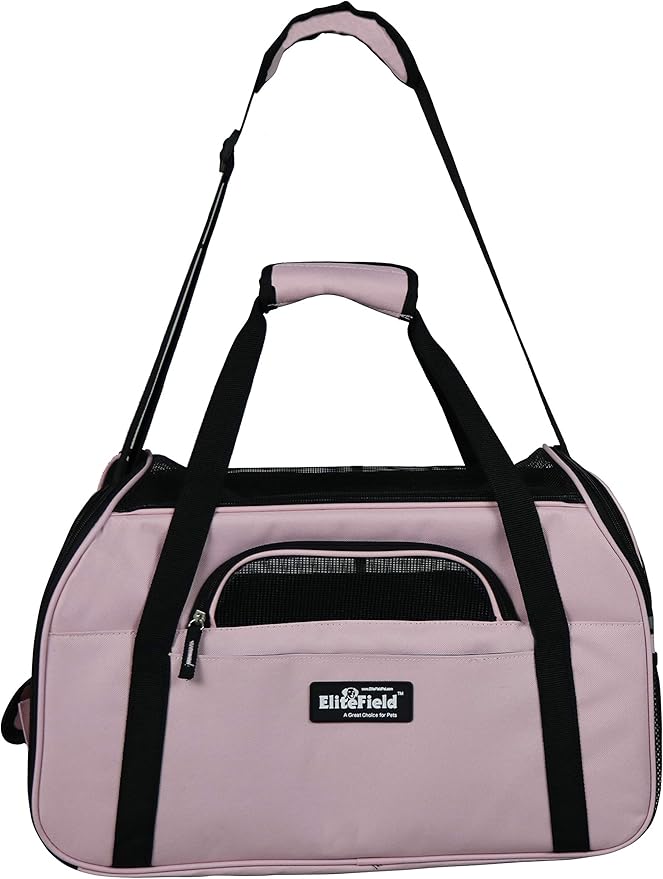 EliteField Soft Sided Pet Carrier (3 Year Warranty, Airline Approved), Multiple Sizes and Colors Available (Medium: 17" L x 9" W x 12" H, Pink)