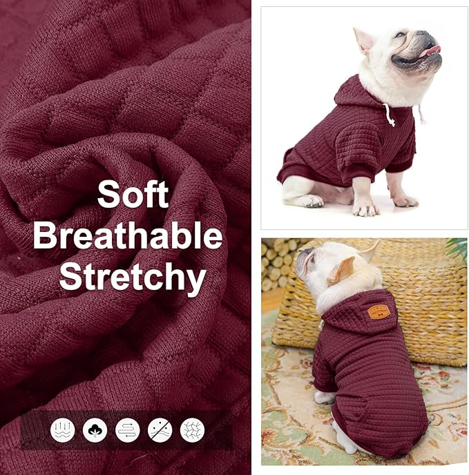 BEAUTYZOO Dog Hoodie for Small Medium Large Dogs, Winter Fall Warm Dog Clothes for Puppy S M Sized Dogs Girl Boy, Dog Sweater Shirt Hoodies with Pocket Bulldog Pitbull Cat Clothing Coat, Wine Red ML