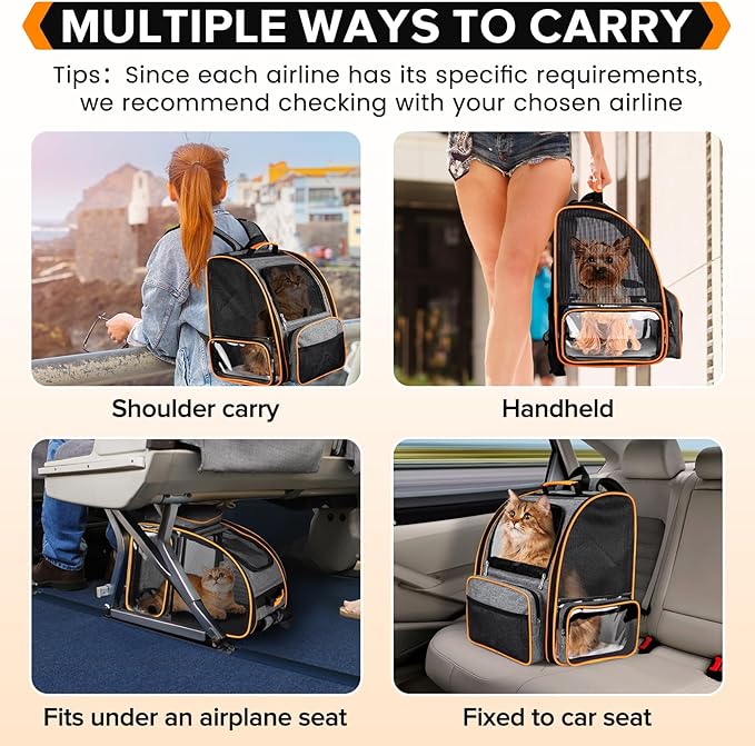 Discala Cat Backpack Carrier for Medium Small Dog Cat up to 20lbs, Pet Carrier Backpack, Ventilated Mesh Soft Sided Dog Backpack Carrier for Travel, Hiking, Outdoor Use - Grey