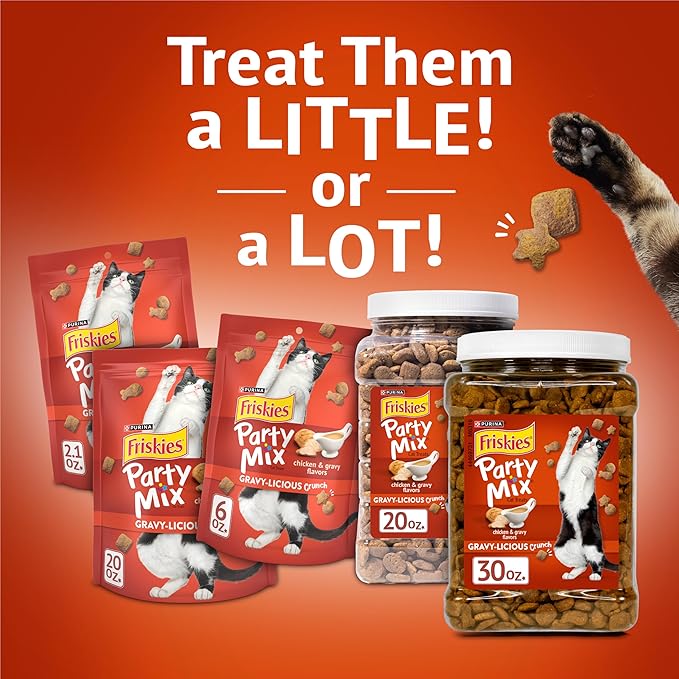 Purina Friskies Party Mix Gravy-Licious Crunch Chicken and Gravy Flavors Cat Treats - 30 oz Canister