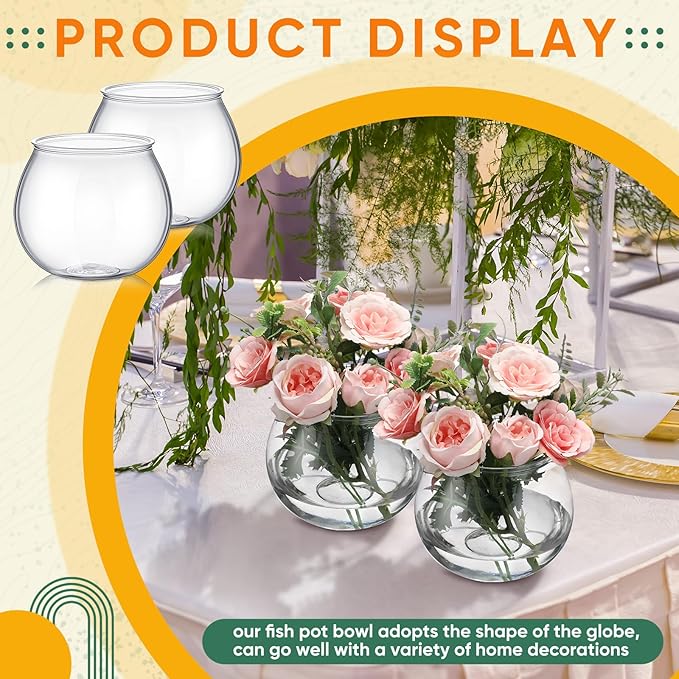 4 Pcs Plastic Fish Bowls for Centerpieces 27 oz Clear Fish Bowl for Drinks Unbreakable Heavy Duty Round Vase for Table Centerpieces Wedding Event Home Decor