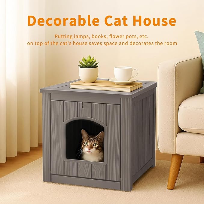 DRATO Outdoor Cat House -Weatherproof Resin Cat Houses for Cats, Durable, Easy Assembly,cat Igloo Outdoor，Durable & Insulated Shelter for Garden, Patio, or Backyard（Grey，18.46 * 23.62 * 21.42）