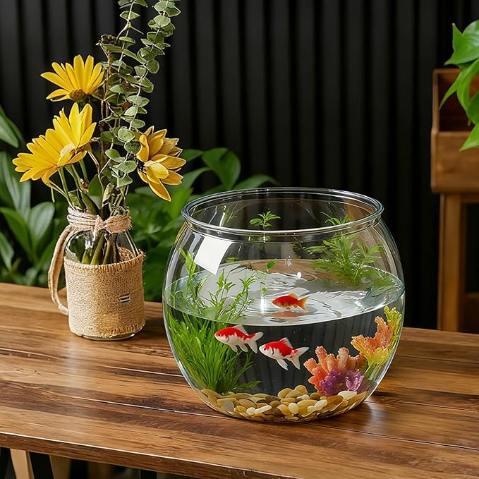 Geelin 3 Gallon Plastic Fish Tank Large Bowl Shatterproof with Crystal Clear Clarity for Terrarium, Flower Vase Centerpiece Gift for Fish Lovers (Round)