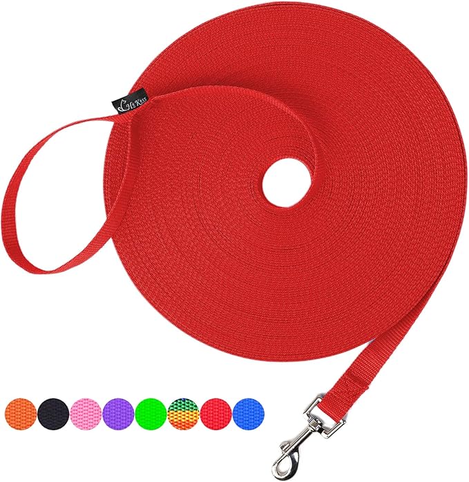 Hi Kiss Dog/Puppy Obedience Recall Training Agility Lead - 15ft 20ft 30ft 50ft 100ft Training Leash - Great for Training, Play, Camping, or Backyard (15 Feet, Red)