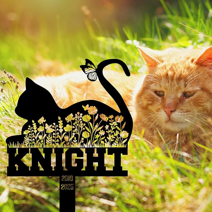 Pet Cemetery Cat Grave Marker – Personalized Outdoor Cat Headstone, Custom Name & Lifespan Dates Pet Grave Markers, Available in Multiple Styles and Colors