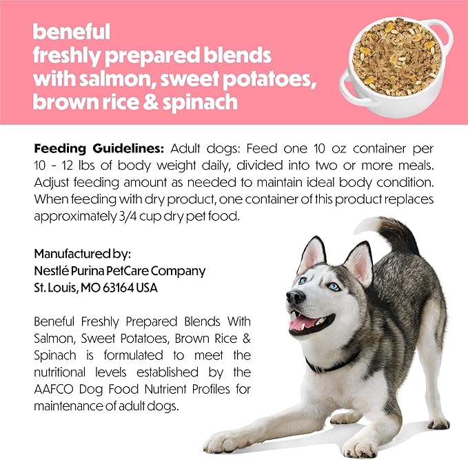 Purina Beneful Freshly Prepared Blends Wet Dog Food With Salmon, Sweet Potatoes, Brown Rice and Spinach - (Pack of 8) 10 oz. Tubs