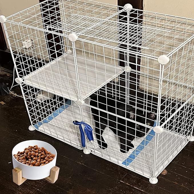 2-Tier DIY Cat Cage,Small Animal Indoor Detachable Metal Cage,Cats Kennels Crate Large Exercise Place Playpen Kitten Enclosure with 2 Doors,29.5x15.3x28.7 Inch White