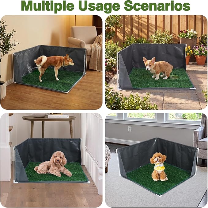 32" x 32" x 17" Dog Litter Box with High Walls with Artificial Grass Hemmed Edge, Portable Dog Potty Tray Large Puppy Potty Training Pad Tray Pet Toilet for Small Medium Dogs