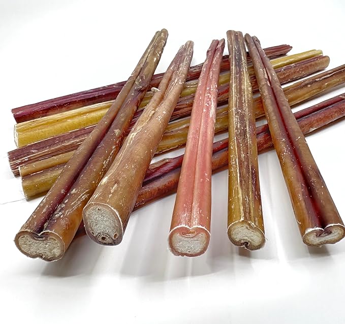 12 inch Thick Bully Sticks for Medium to Large Dogs - 10 Pack - Long Lasting, All Natural, Single Ingredient, Easily Digestible, Beef Dog Treats and Rawhide Free Dental Chews for Dogs