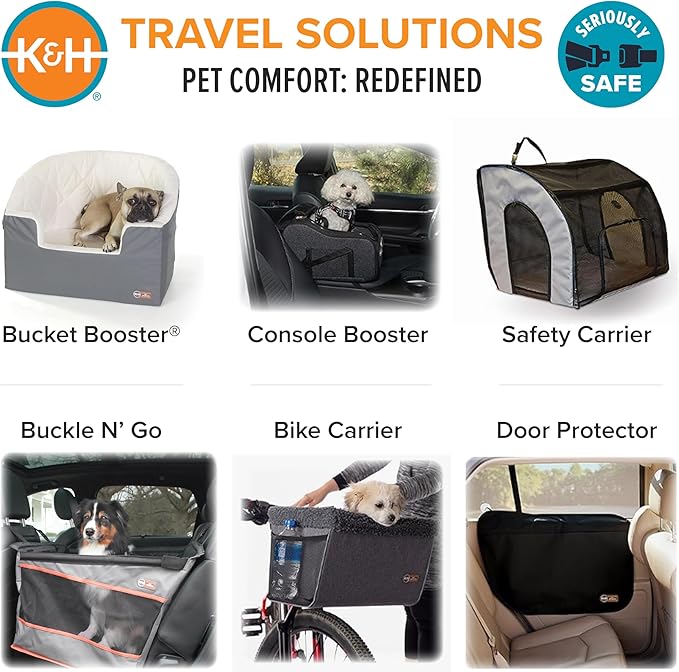 K&H Pet Products Buckle N Go Dog Car Seat for Medium Dogs, Waterproof Fabric, Breathable Mesh Sides, Adjustable Seat Belt Leash, Carseat for Small to Medium Pets, Car Seat Cover - 21 X 13 X 19in