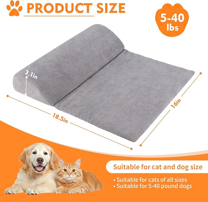Dog Bolster Pillow with High Resilience Foam, Headrest for Medium Small Dogs, Benefit for Cervical Vertebra and Neck, Easy to Carry, Machine Washable Cover＆Easy to Clean