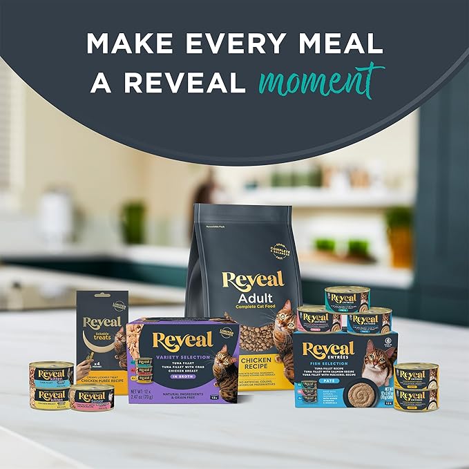 Reveal Natural Whole Protein Fillet Cat Treats, Single Ingredient, Grain Free, High Protein Treats for Cats, for Training, Treating, or Snacking, Whole Tuna Loin (12 x 1.06 oz Loin)