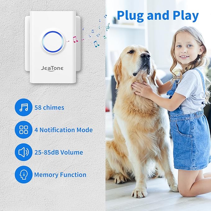 JeaTone Dog Door Bell, Dog Bells to Go Outside, Smart Wireless Potty Training Button for Dogs, Training Dog to Ring The Bell, 2 Pack Button White