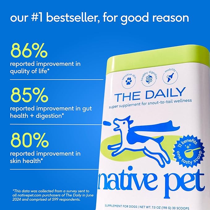 Native Pet Dog Vitamins & Supplements - 11-in-1 Multivitamin Powder for Dogs Food Topper - Collagen, Glucosamine, Probiotics, Omega & More- Supports Healthy Gut, Mobility & Overall Health -90 Scoops