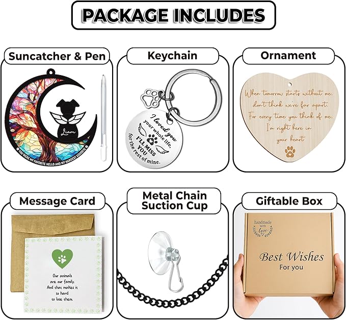 6" DIY Dog Memorial Suncatcher – 4-in-1 Pet Memorial Gifts for Dogs, Loss of Dogs Sympathy Gift | Rainbow Bridge Dog Remembrance Set with Ornament, Keychain & Sympathy Card PS190
